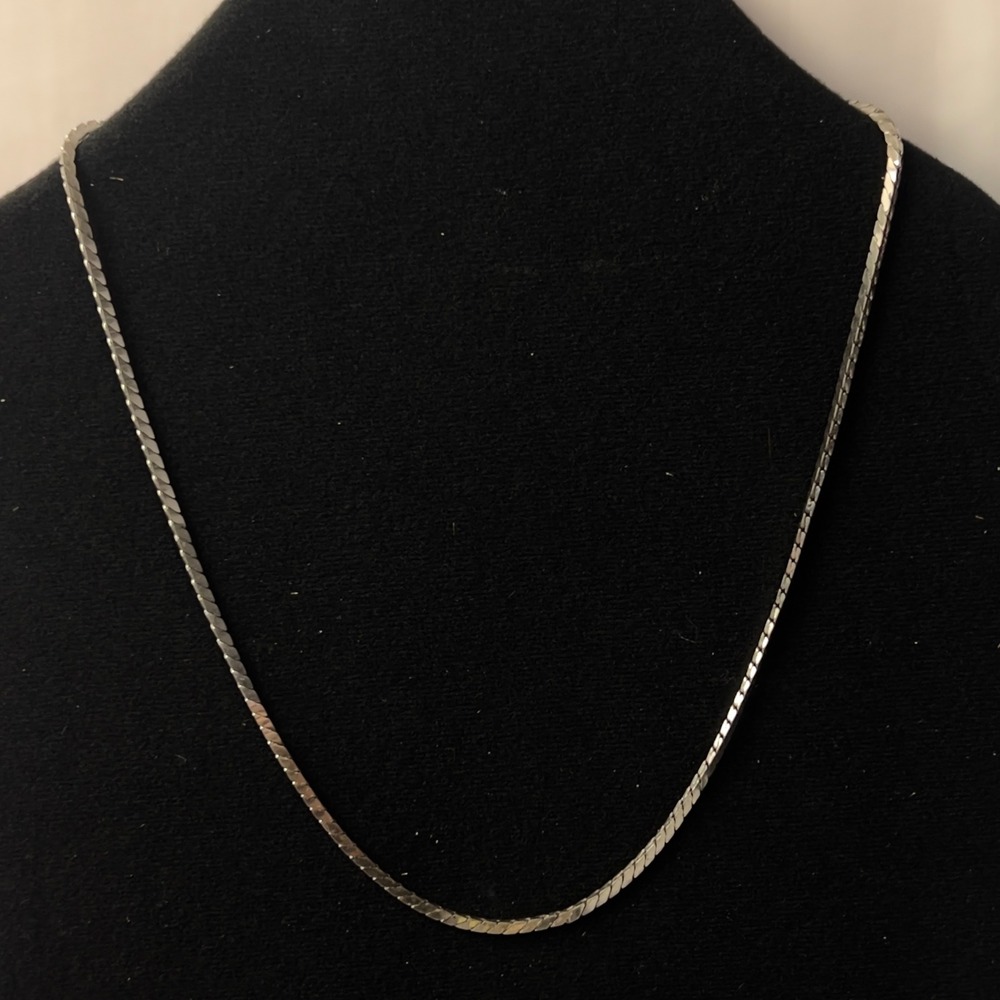 Sleek Sterling Silver Flat Herringbone Snake Chain Necklace 24.5 Inch Vintage